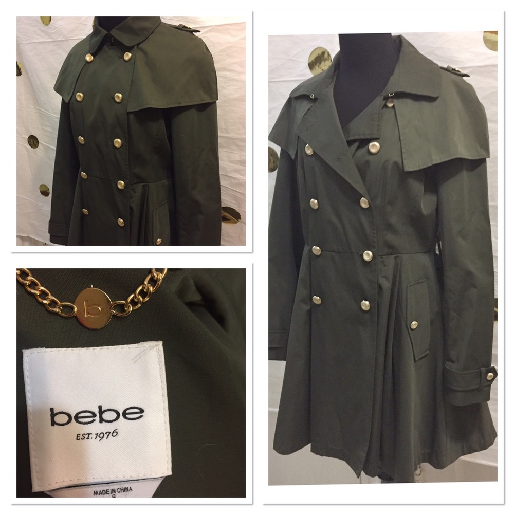 bebe Khaki Double-Breasted Trench Coat